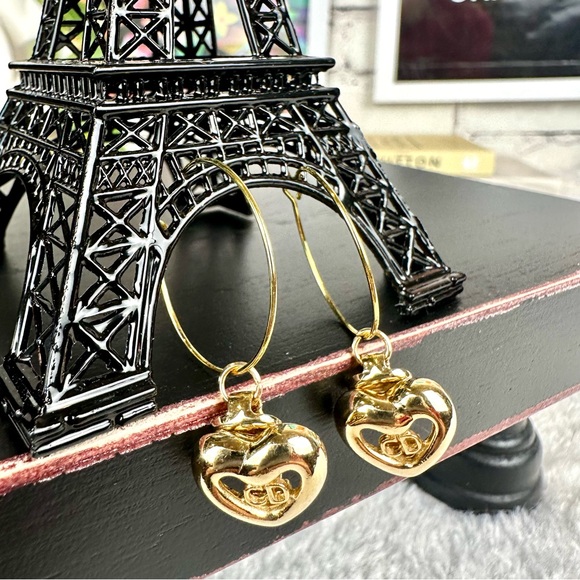 Christian Dior heart earrings custom converted dangle loop EXCELLENT - Picture 2 of 6